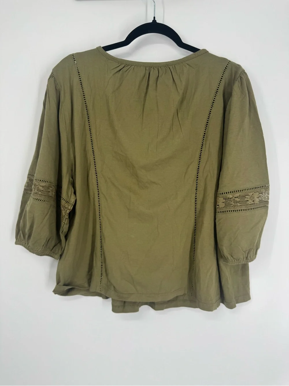 NWT J. Crew Lace-trim Puff Sleeve Shirt Broken-in Jersey Green Flowy Peasant 2X